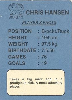 1981 Scanlens VFL #27 Chris Hansen Back
